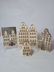 Travemunder Keramikwerkstatt Набор керамических панно "Фасады Любека" в бело-коричневых тонах, 4 шт, 22,5 x 17 см, 17 x 12 см, 18 x 10 см, 11 x 6 см, Германия, 1960-70гг.