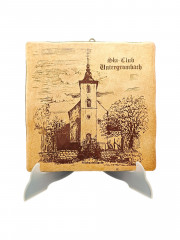 Панно винтажное "Michaelskapelle / Лыжный клуб Унтергромбах", керамика, 20 х 19.5 см, Италия, 1960-70гг.