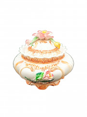 Сахарница/бонбоньерка с крышкой винтажная Capodimonte Nove, с объемным цветочным декором, фарфор, 17 х 14 см, Италия, 1960-70гг.