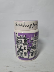 Баночка для хранения винтажная Goebel с крышкой, сиренево-белая, фарфор, 12 см, Германия, 1970-80гг.