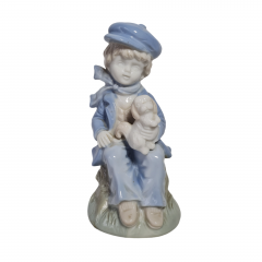 Статуэтка винтажная Gerold Bavaria &quot;Мальчик с собакой&quot;, фарфор, 16.5 х 8 см, Германия, 1960-70гг.