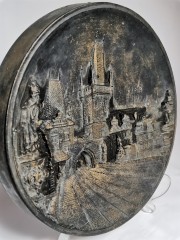 Prague Charles Bridge, Декоративное рельефное панно "Ночная Прага в золоте" с трехмерным изображением Карлова моста, дерево, 20см, Чехия 1950г.