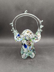 Конфетница винтажная Gornsdorf в форме корзинки, цветное стекло, 20 х 13 см, Германия, 1970-80гг.