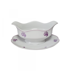 Соусник винтажный KPM, белый фарфор с фиолетовым цветочным декором, 21 x 14,5 x 9,5 см, Германия, 1960-70гг.