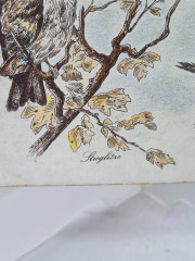 Панно винтажное Wlo "Щеглы на ветке / Х. Арнот", керамика, 10 x 10 см, Германия, 1960-70гг.