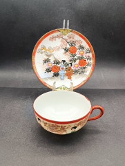 Чайная пара винтажная "Девушки в саду", китайский фарфор, ручная роспись, Китай, 1960-70гг.