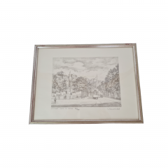 Картина в раме винтажная в черно-белых тонах "Бопсер" Brukner Stuttgart, 31,5 x 42 см, Германия, 1960-70гг.