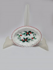 Reutter Овальное блюдо с резным краем "Красные ягоды", 13см x 9,5см, Германия, 1960-70гг.