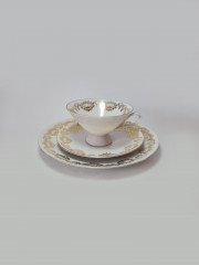 Bareuther Waldsassen Bavaria Чайное трио с позолоченным узором "Красная роза", Германия, 1960-70гг.