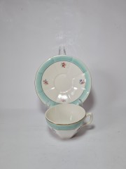 DIANE Набор чайных пар, 2 шт. "Бирюза" с цветочным узором и бирюзовым краем, Германия, 1960-70гг.