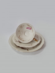 Wunsiedel Bavaria Чайное трио с позолоченным ободком "Розовые цветы и бутоны", Германия, 1960-70гг.