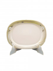 Поднос винтажный Freiberger / Inglasur "Белые цветы", с золотистым декором, фарфор, 23 х 17 см, ГДР, 1970-80гг.