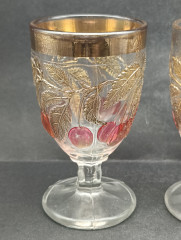 Бокалы для вина винтажные Romer "Вишни" , на ножке, с позолотой, стекло, 2 шт., 14 х 7.5 cм, Германия, 1960-70гг.