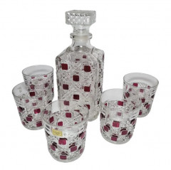 Luminarc Набор для виски: графин с пробкой 10см x 24см и 5 бокалов для виски 8.5см x 9см, Франция, 1970-80гг.