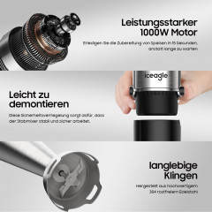 Sintech Sintech Stabmixer Purierstab, Stabmixer Elektrischer, 1000W Purierstab Edelstahl, 4 in 1, mit 4 Aufsatzen aus Edelstahl sowie 1 Mixbechern, 6 Stufen  Ручной блендер Sintech, электрический ручной блендер, стержень для очистки 1000 Вт, нержавеющая с