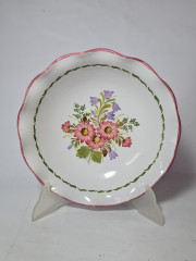 Gollhammer Keramik Керамическое глубокое сервировочное блюдо "Полевые цветы" в розово-бордовых тонах, 22,5 x 6 см, Германия, 1960-70гг.