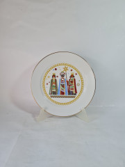Тарелка декоративная винтажная H&C Selb Heinrich Bavaria, белый фарфор с разноцветным изображением трех королей, 24,5 x 2,5 см, Германия, 1960-70гг.
