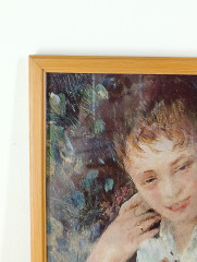 Картина/постер винтажная Огюст Ренуар "Confidences (1878)", в раме, 32 х 26 см, Германия, 1980-90гг.