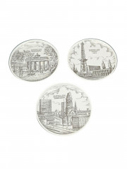 Тарелки декоративные винтажные L&H "Берлин", сувенирные, 3 шт., ч/б декор, фарфор, 10 см, Германия, 1970-80гг.