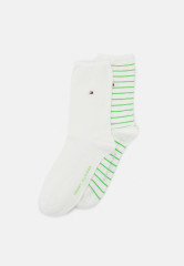 Tommy Hilfiger WOMEN SOCK SMALL STRIPE 2 PACK Socks marshmallow/green ЖЕНСКИЕ НОСКИ С МАЛЕНЬКИМИ ПОЛОСКАМИ, 2 УПАКОВКИ Носки зефир/зеленый