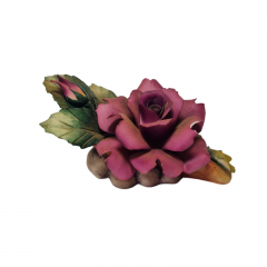 Capodimonte Italy Декоративная фигурка роза фиолетово-розовая с листьями, 10см x 19см, Италия, 1960-70гг.