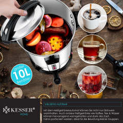KESSER KESSER Heisswasserspender, Gluhweinkessel 10L Edelstahl Inkl. 10x Becher Gluhweinkocher kupfer Диспенсер для горячей воды KESSER, чайник для глинтвейна, 10 л, нержавеющая сталь, включая 10 чашек для глинтвейна