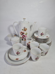 Сервиз кофейный винтажный GKC Bavaria / 74 er с сиреневым цветком, на 6 персон, фарфор, Германия, 1960-70гг.