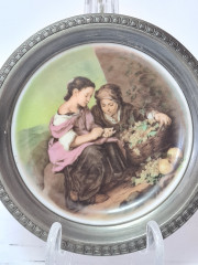 Декоративная тарелка в железной оправе винтажная Neuerer Qualitatsporzellan Bavaria, 12,5 x 2 см, Германия, 1960-70гг.