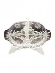 Блюдо винтажное Anchor Hocking &quot;Звезда Давида&quot;, с ручками, ручная огранка, хрустальное стекло, 25 х 15 см, США, 1960-70гг.