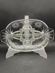 Блюдо винтажное Anchor Hocking &quot;Звезда Давида&quot;, с ручками, ручная огранка, хрустальное стекло, 25 х 15 см, США, 1960-70гг.