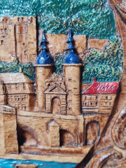 Резная разноцветная тарелка из дерева винтажная "г. Гейдельберг " Geschnitztes Holzwandteller, 24 x 3 см, Германия, 1960-70гг.