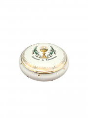 Шкатулка-бонбоньерка винтажная Porcelain De Luxe "Сувенир о причастии", фарфор, 13 х 6 см, Франция, 1950-60гг.