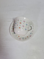 Набор чайный HP Hebei Porcelain на 4 персоны, белый фарфор с мелкими цветками, Китай, 1960-1970гг.