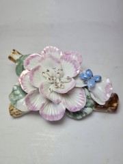 Staffordschire China Декоративная фигурка &quot;Шикарный цветок с голубой бабочкой&quot;, 15см x 5см, Китай, 1960-70гг.