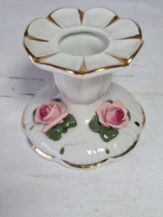 Подсвечник винтажный Dresden с розами и золотой каймой, ручная работа, фарфор, 5,5 x 6,5 см, Германия, 1960-70гг.