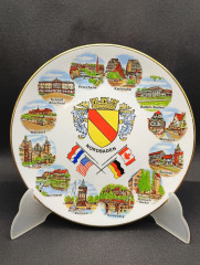 Тарелка декоративная винтажная Wundsiedel Bavaria "Города Земли Баден-Вюртемберг", сувенирная, фарфор, 19 см, Германия, 1970-80гг.