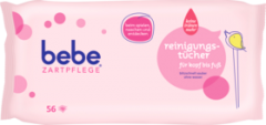 bebe Zartpflege Очищающие салфетки с головы до ног, 56 шт
