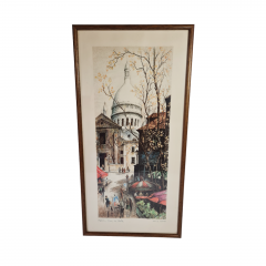 Картина винтажная Kunsthaus Schaller KG / Otriz Alfau "Площадь Тертр в Париже", под стеклом, 55 x 28 см, Германия, 1960-1970гг.