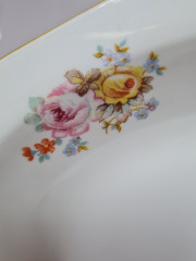 Erichwald Белое овальное фарфоровое блюдо с ручками с цветочным рисунком и позолотой, 34,5 x 22 x 5,5 см, Германия, 1960-70гг.