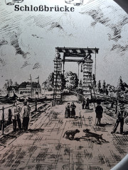 Тарелка винтажная декоративная с изображением моста в Гамбурге, олово, 23 x 2 см, Германия, 1960-70гг.