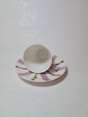 Steinbuck-Email Винтажная чайная пара "Цветы в розовом на белом фоне", Австрия, 1970-80гг.