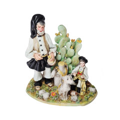 A.Manilda C4 Винтажная статуэтка &quot;Мужчина и девушка с собакой у кактуса&quot;, 28,5см x 28,5см, Германия, 1960-70гг.