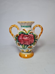 Miriam Italy Ваза для цветов с двумя ручками с ярким цветочным рисунком, 16 x 16 см, Италия, 1960-70гг.