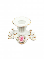 Подсвечник винтажный Dresden с розовыми цветками, фарфор, 6 х 9 см, Германия, 1960-70гг.