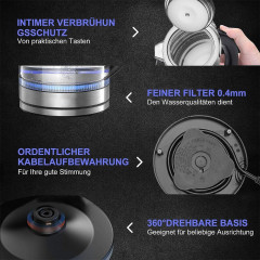 Mutoy Mutoy Wasserkocher Wasserkocher mit temperatureinstellung, Wasserkocher Glas 2,0 Liter, 2200,00 W, Temperaturwahl 40-100°C Farbwechsel LED, Wasserkocher Edelstahl Glas Чайник Mutoy с регулировкой температуры, стеклянный чайник 2,0 литра, 2200,00 Вт,