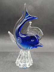 Статуэтка винтажная большая Edler Jokas Glas &quot;Синяя рыба&quot;, стекло, 20 см, Германия, 1960-70гг.